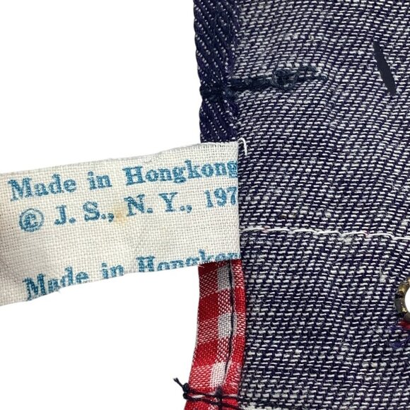 Denim Shoe Bag Unisex Red Gingham Trim & Multiple Pockets For 3 Pair of Shoes - Picture 5 of 13